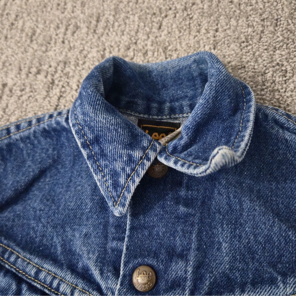 Vintage Lee Denim Jacket Youth 7 Trucker Blue 80s Dark Wash Jean Western - Picture 3 of 6